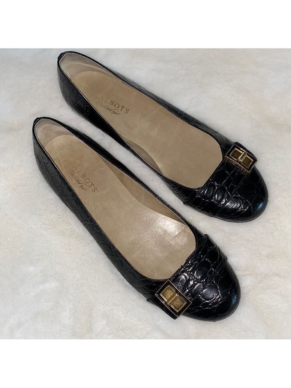 TALBOTS Gold Buckle Leather Flats
